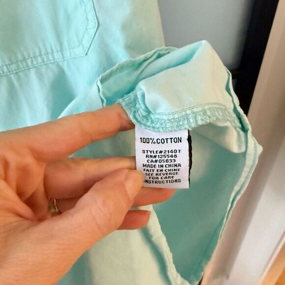 Escape by Habitat Size M Cotton Poplin Loose Button Front Up Shirt Top Aqua Blue - Picture 7 of 12